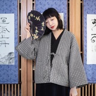 日式和風 黑色格子羽織道袍