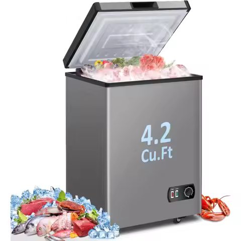 Chest Freezer 4.2 Cubic Feet with Removable Storage Basket Deep Freezer 7 Adjustable Temperature Ene