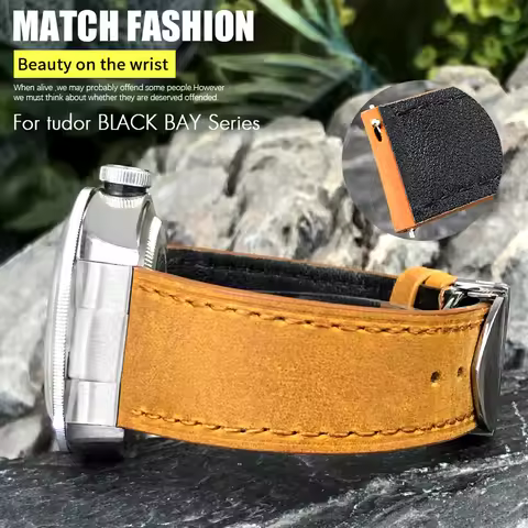 Quick Release Genuine Leather Watch Band 22mm 20mm Cowhide Foldover Buckle Watch Strap for Tudor Bla
