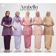 S - XL Wudhu friendly baju kurung arabella luxe raya lace lavender nude choc pink brown coklat purple