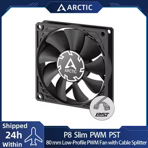 ARCTIC P8 Slim PWM PST Black 80mm Fan，Pressure Optimised 15mm Extra Slim Design with PWM Sharing Tec