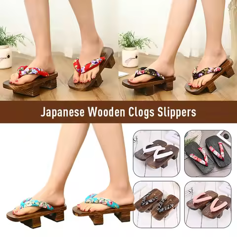 Japanese Traditional Sandal Geta Woodn Clogs Shoes Slipppers Women Wooden Flip-flops Chinese Style C