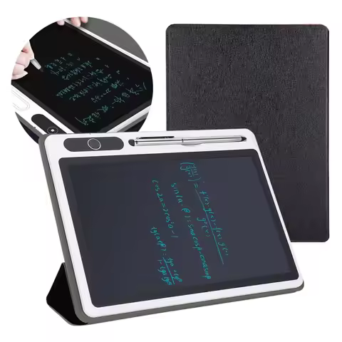 Black LCD Writing Tablet Small with Leather Sleeve Drawing Board Light-Powered Lightweight Graphic T
