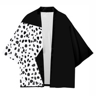 101 Dalmatians Cruella Cloak Coat Cospaly Black and White Cardigan Kimono Robe Outfits