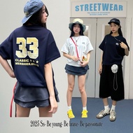 Boxy T-shirt made of Korean Umi material, loose fit for men and women, street style, printed with nu