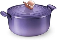 ZGSH Kitchenware Iron Pan, Classic Round Cooker, Cast Iron Enamel Cooker, Soup Pot, Direct Fire Cooker Universal Cherry Red (Color : Purple, Size : 22cm)