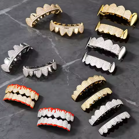 CZ Teeth Grill Oil Dripping Zircon Teeth Braces For Women Men Double Color Fashion Personality Birth