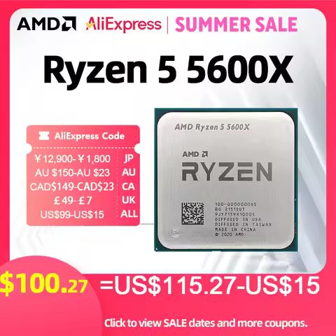 AMD Ryzen 5 5600X CPU AMD R5 5600X Processor 4.6GHz 6-Core 12-Thread 32MB Cache Socket AM4 Desktop G