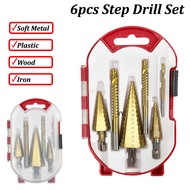YY DiY 6pcs High Speed Steel Titanium Coated Step Drill Set With Triangle Handle For Woodworking And