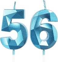 Birthday Candles Number 56 Blue - 3D Blue Candles for 56th Birthday Decoration (Number 56 Candle, Ca