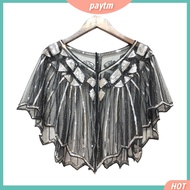 PTM Women Cape Crochet Lace All-match Mesh Summer Beaded Sequin Shrug Flapper Dress Shawl for Party