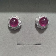花花形紅色星光石耳釘（LS）