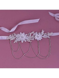 1入新娘腰帶,手工珠子和流蘇裝飾,高檔花朵腰帶裝飾