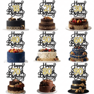 1pc Black & Gold Glitter Birthday Milestone Cake Topper - 18th, 21st, 30th, 40th, 50th, 60th, 70th, 