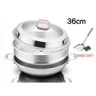 316 SUS Stainless Steel Wok Honeycomb Nonstick Wok Kuali 36cm 316不锈钢锅