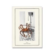 Whimsical Animal Bathroom Canvas Prints - Vintage Bear, Penguin, Octopus & Chimpanzee Bath Art 0311