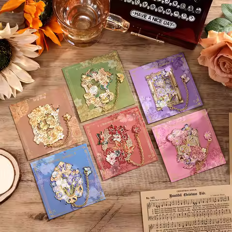 1 pc Elegant Floral Letter Bookmark Vintage Metal Design with Metal Ornamental Chain Perfect Writer'