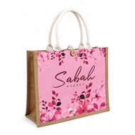 Borneo Style Woven Tote Bag with zip - Pink large size