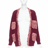 CHANEL 2022 Runway 100% cashmere burgundy pink tweed 4 pockets cardigan FR34 XS