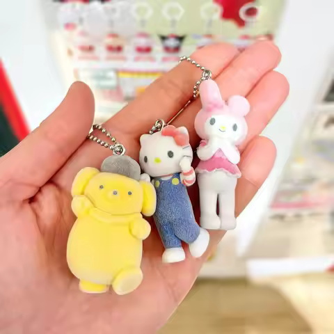 In Stock Original Bandai Sanrio Character Flocked Keychain Performance Modeling Pendant Hellokitty M