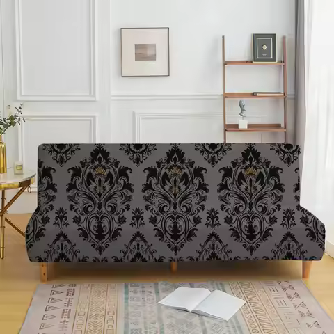 Black jacquard printed elastic sofa bed cover, living room sofa bed cover, dustproof machine washabl