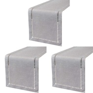3X Hand Hemstitched Dining Table Runner Dresser Scarves Silver Thread Interweaving (Light Gray 12 x