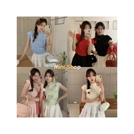 Mini shop (E321) Round Neck Knitted T-Shirt 5 Colors Bow Shirt Fashion Korean Style