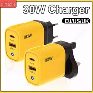 30W Charger Fast Charging USB Type C Wall Phone Charger Power Adapter EU/US/UK Plug Portable Travel 