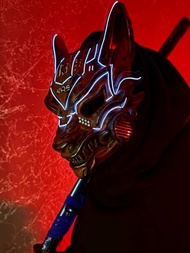 帶有 LED 燈的賽博朋克狐狸面具、生鏽的狐狸角色扮演、未來派面具