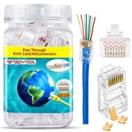 RJ45 23AWG Cat6a Cat6 Connector Gold Plated 8P8C Pass Through Ends UTP Network Plug for Unshielded T