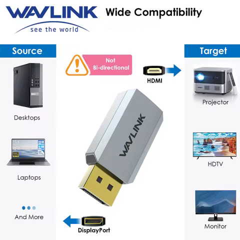 WAVLINK 4K DisplayPort to HDMI Adapter Uni-Directional DP to HDMI Converter Male to Female Mini Acti
