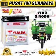 ACCU BERKUALITAS YUASA 12N10 3B AKI MOTOR VIAR 3 RODA MERCY GENSET STRUM IKAN EMERGENCY LAMP THUNDER