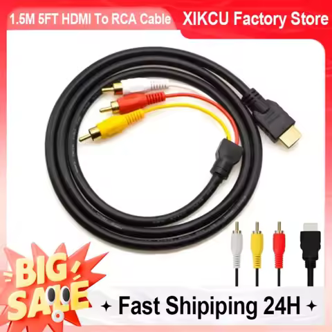 1.5M 5FT HDMI-Compatible Av Male To 3 RCA Conversion TV Set-Box DV DVD Audio Video Cable to 3rca Dig