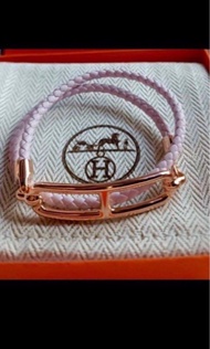 清, 全新Hermes rose gold double Roulis 錦葵紫淡紫靚色皮手繩 ( not scarf twilly Lindy picotin kelly calvi duo bear