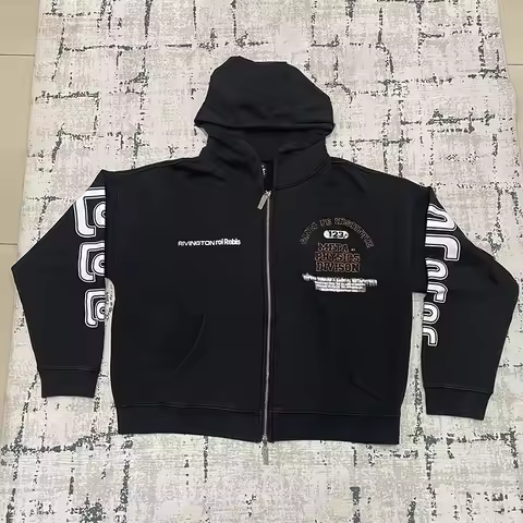 Logo Print Vintage Washed Black RRR123 Zip Up Cardigan Coat 25FW Men Women Top Quality Cotton Patchw