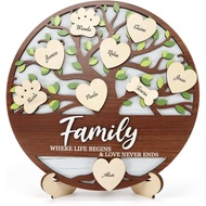 LHIUEM 3D Family Tree Decor Personalized Family Names Sign(12”x12”)DIY Names Inspirational Quote Gif