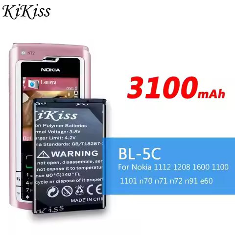 For Nokia 1112 1208 1600 1100 1101 n70 n71 n72 n91 e60 BL-5C 3100mAh Fast Charging High-Capacity Mob