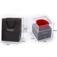 Syllere - 送貨上門 -永生花亞克力玫瑰項鍊禮盒 送女友首飾盒 生日禮物禮品盒 單朵紅色亞克力禮盒+禮品袋