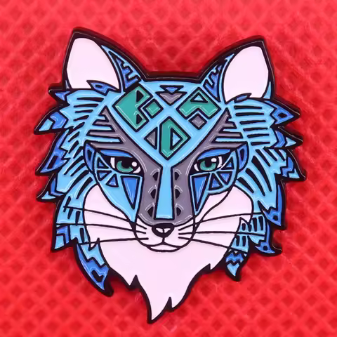 Arcane wolf head enamel pin celestial witchy brooch blue art badge animal jewelry gifts men women sh