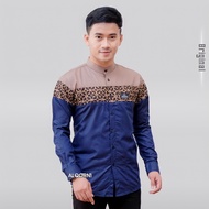 Baju Koko Pria Lengan Panjang Kombinasi Batik Klasik Motif Bima Warna Cokelat Bahan Katun Toyobo Pre