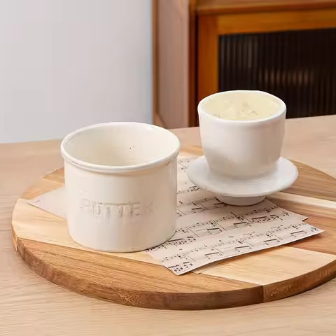 1pc Speckled White Butter Crock with Lid for Countertop - Ceramic French Butter Dish for Spreadable 