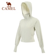 Camel เสื้อแจ็คเก็ตครีมกันแดดน้ำแข็งของผู้หญิงเสื้อแจ็คเก็ตระบายอากาศน้ำหนักเบาแห้งเร็วดูดซับความชื้นชุดโยคะมีฮู้ดทุกแบบกันน้ำ