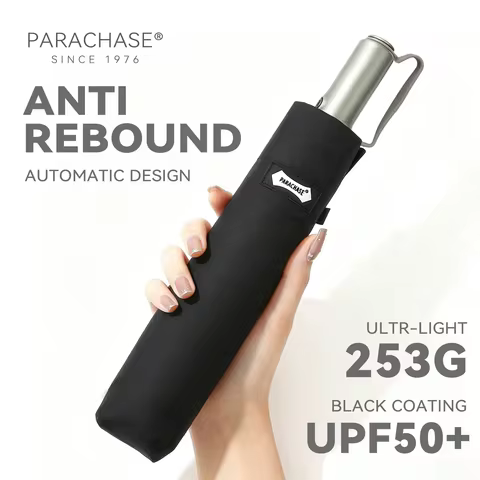 Parachase Anti-rebound Safety Automatic Umbrella UV Protection, Black Coating Sun Umbrella Foldable,