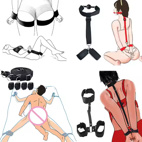 Adults Bed Hand And Foot Restraints Adjustable SM Bondage Straps Toys For Man Restraints Collar Bdsm