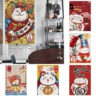 Japanese-style Door Curtain Fortune Lucky Cat Print Privacy Curtain Izakaya Entrance Partition Curta