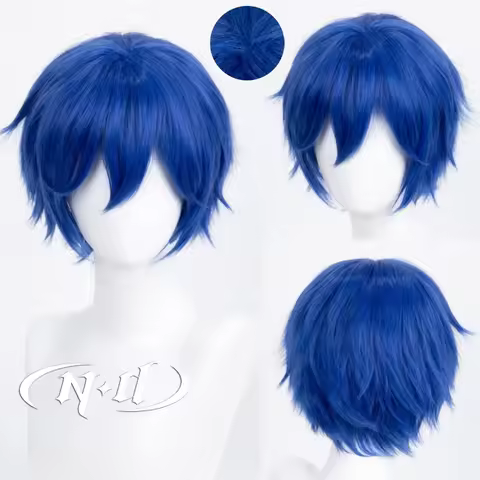 ND KAITO Natsume Cosplay Wig Vocaloid Cosplay Short Blue Wig Hair for Halloween Costume Theme Party 