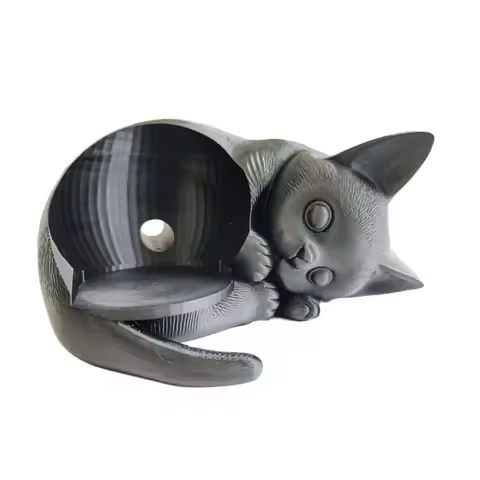 3D Printed Cat Shape Stand Holder For Echo Dot 5Th Gen, Black PLA+ Desktop Organizer Compatible With