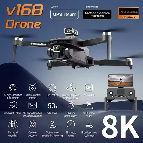 5G WiFi GPS Drone 8K HD Camera V168Pro RC Quadcopter with Dual-Camera Obstacle Avoidance Optical Flo