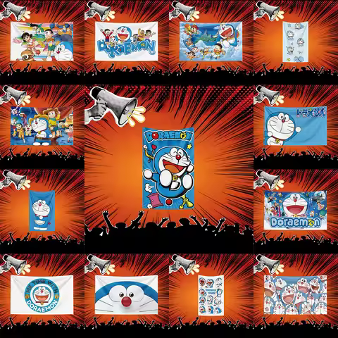 Doraemon Inspired Movie Flag 3x5 FT Polyester Banner For Bedroom Wall Decor Film Fan Gift