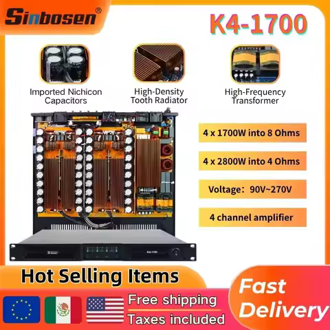 Sinbosen K4-1700 1U 4 Channels Digital Power Amplifier 1700 Watts Class D Professional Audio Amplifi
